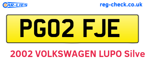 PG02FJE are the vehicle registration plates.
