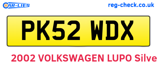 PK52WDX are the vehicle registration plates.