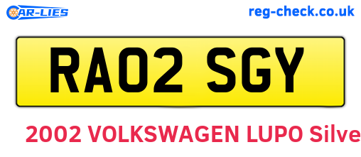 RA02SGY are the vehicle registration plates.