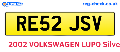 RE52JSV are the vehicle registration plates.