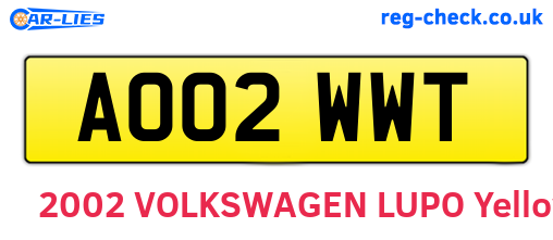 AO02WWT are the vehicle registration plates.