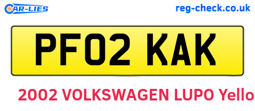 PF02KAK are the vehicle registration plates.