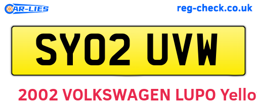 SY02UVW are the vehicle registration plates.