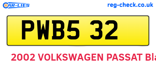 PWB532 are the vehicle registration plates.