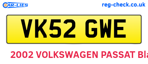 VK52GWE are the vehicle registration plates.