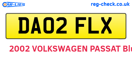 DA02FLX are the vehicle registration plates.