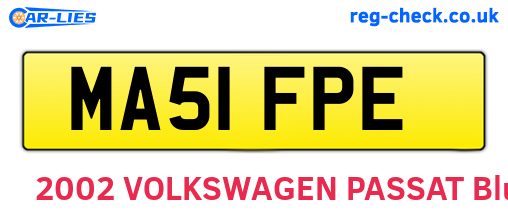 MA51FPE are the vehicle registration plates.