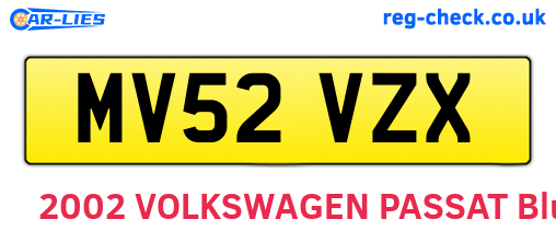 MV52VZX are the vehicle registration plates.