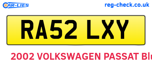 RA52LXY are the vehicle registration plates.