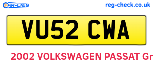 VU52CWA are the vehicle registration plates.