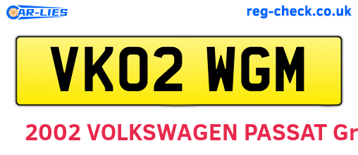 VK02WGM are the vehicle registration plates.