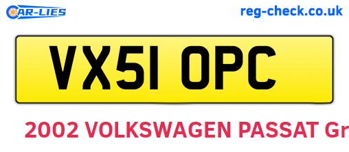 VX51OPC are the vehicle registration plates.