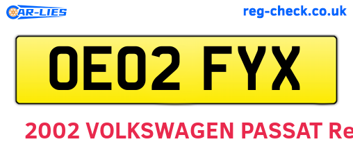 OE02FYX are the vehicle registration plates.