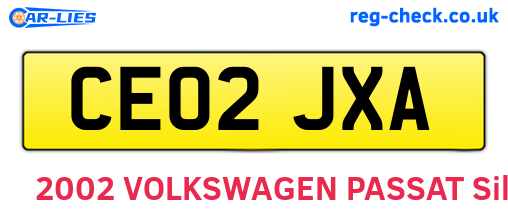CE02JXA are the vehicle registration plates.