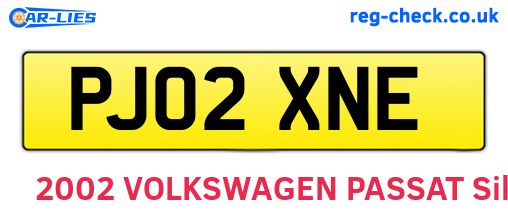 PJ02XNE are the vehicle registration plates.