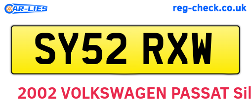 SY52RXW are the vehicle registration plates.