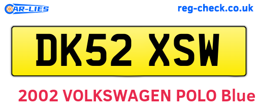 DK52XSW are the vehicle registration plates.