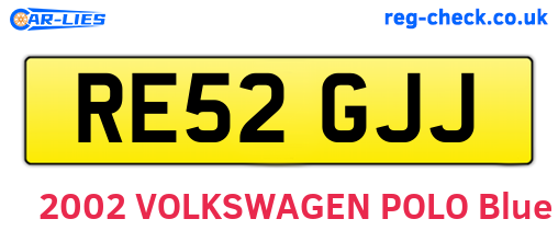 RE52GJJ are the vehicle registration plates.