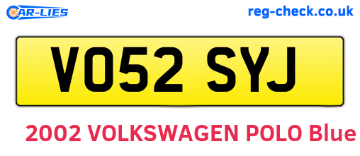 VO52SYJ are the vehicle registration plates.