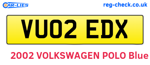 VU02EDX are the vehicle registration plates.