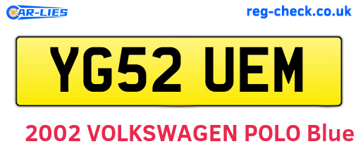 YG52UEM are the vehicle registration plates.