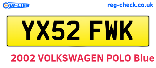 YX52FWK are the vehicle registration plates.