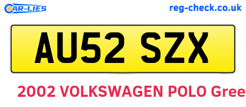 AU52SZX are the vehicle registration plates.