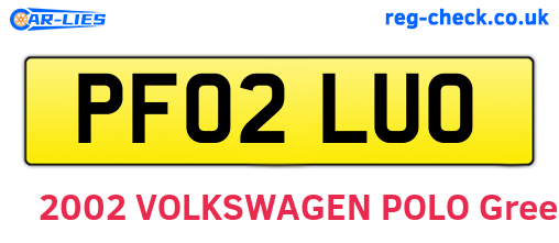 PF02LUO are the vehicle registration plates.