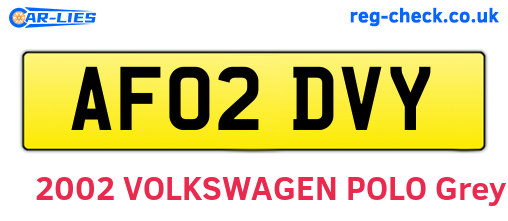 AF02DVY are the vehicle registration plates.