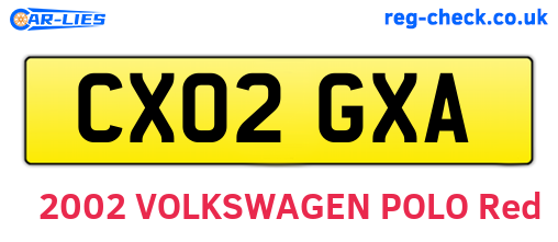 CX02GXA are the vehicle registration plates.