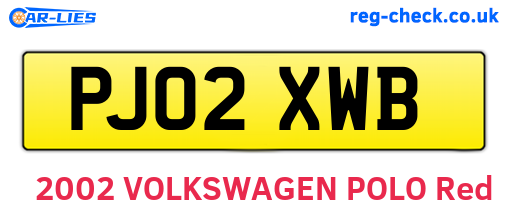 PJ02XWB are the vehicle registration plates.