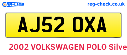 AJ52OXA are the vehicle registration plates.