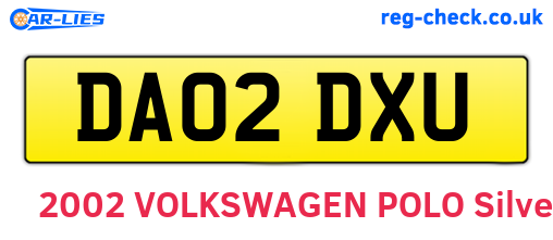 DA02DXU are the vehicle registration plates.