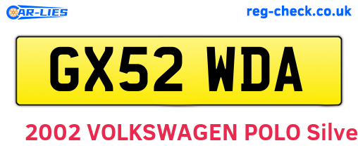 GX52WDA are the vehicle registration plates.