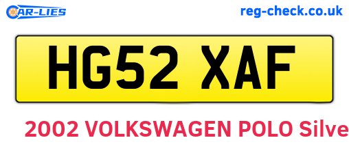 HG52XAF are the vehicle registration plates.