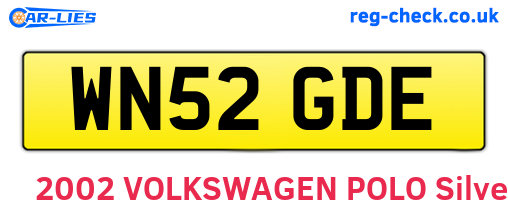 WN52GDE are the vehicle registration plates.