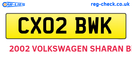 CX02BWK are the vehicle registration plates.