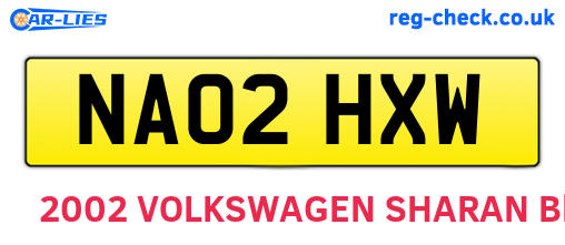 NA02HXW are the vehicle registration plates.