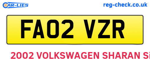 FA02VZR are the vehicle registration plates.