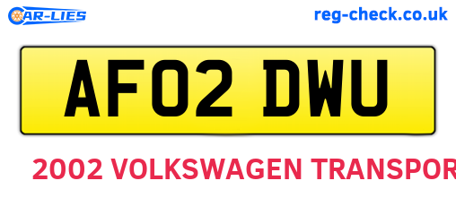 AF02DWU are the vehicle registration plates.