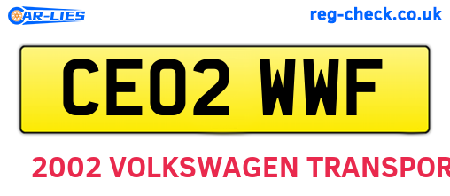 CE02WWF are the vehicle registration plates.