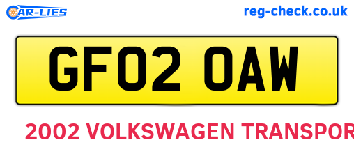 GF02OAW are the vehicle registration plates.