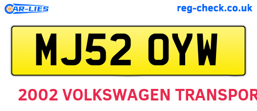 MJ52OYW are the vehicle registration plates.