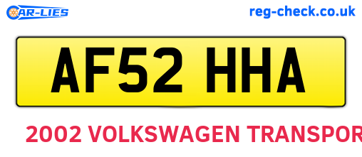 AF52HHA are the vehicle registration plates.