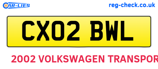CX02BWL are the vehicle registration plates.