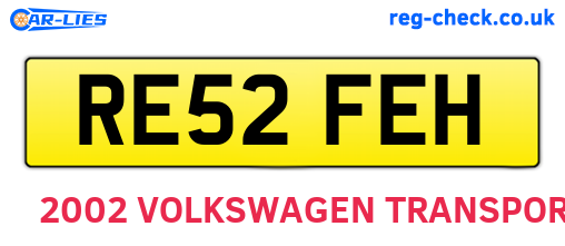 RE52FEH are the vehicle registration plates.