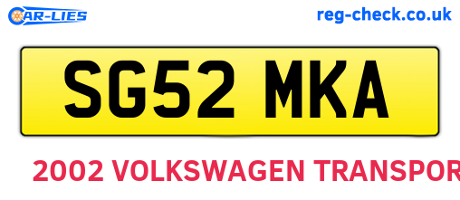 SG52MKA are the vehicle registration plates.