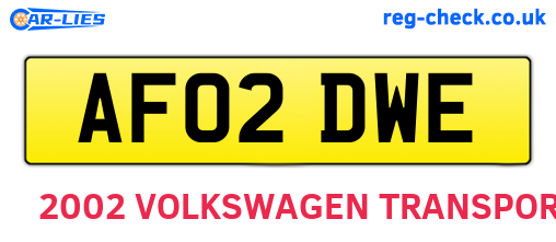 AF02DWE are the vehicle registration plates.