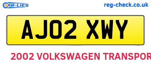 AJ02XWY are the vehicle registration plates.
