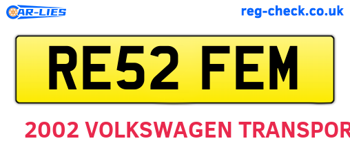 RE52FEM are the vehicle registration plates.